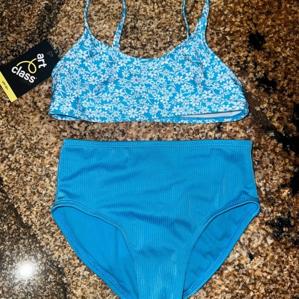 art class Blue Floral Kids Bikini